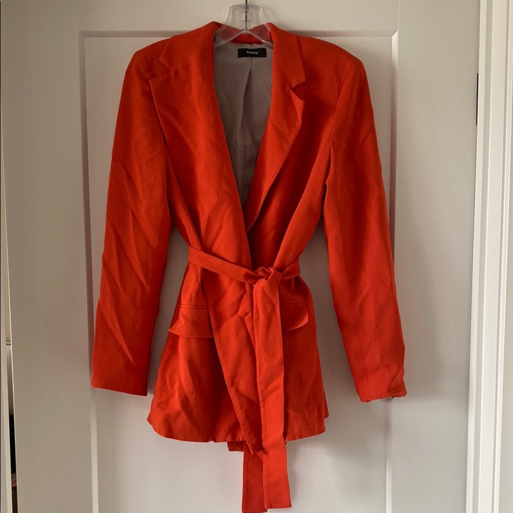 Theory Orange Blazer with Belted Closure